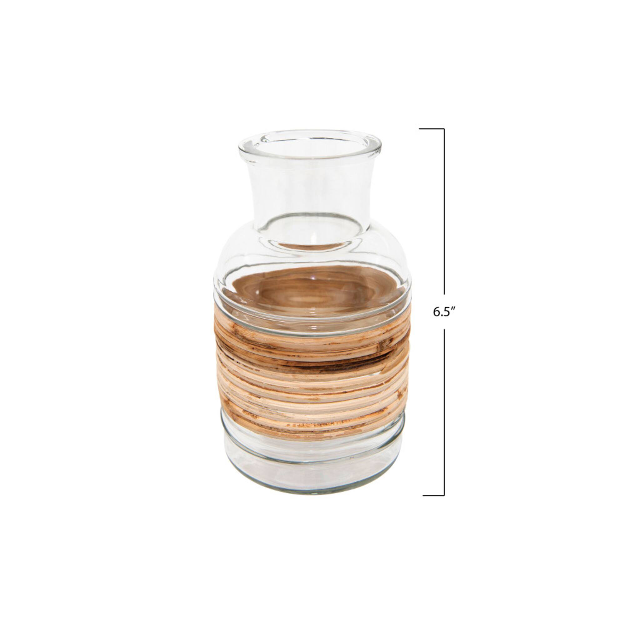 Hello Honey® 6.5" Clear Glass Vase With Wrapped Rattan Accent